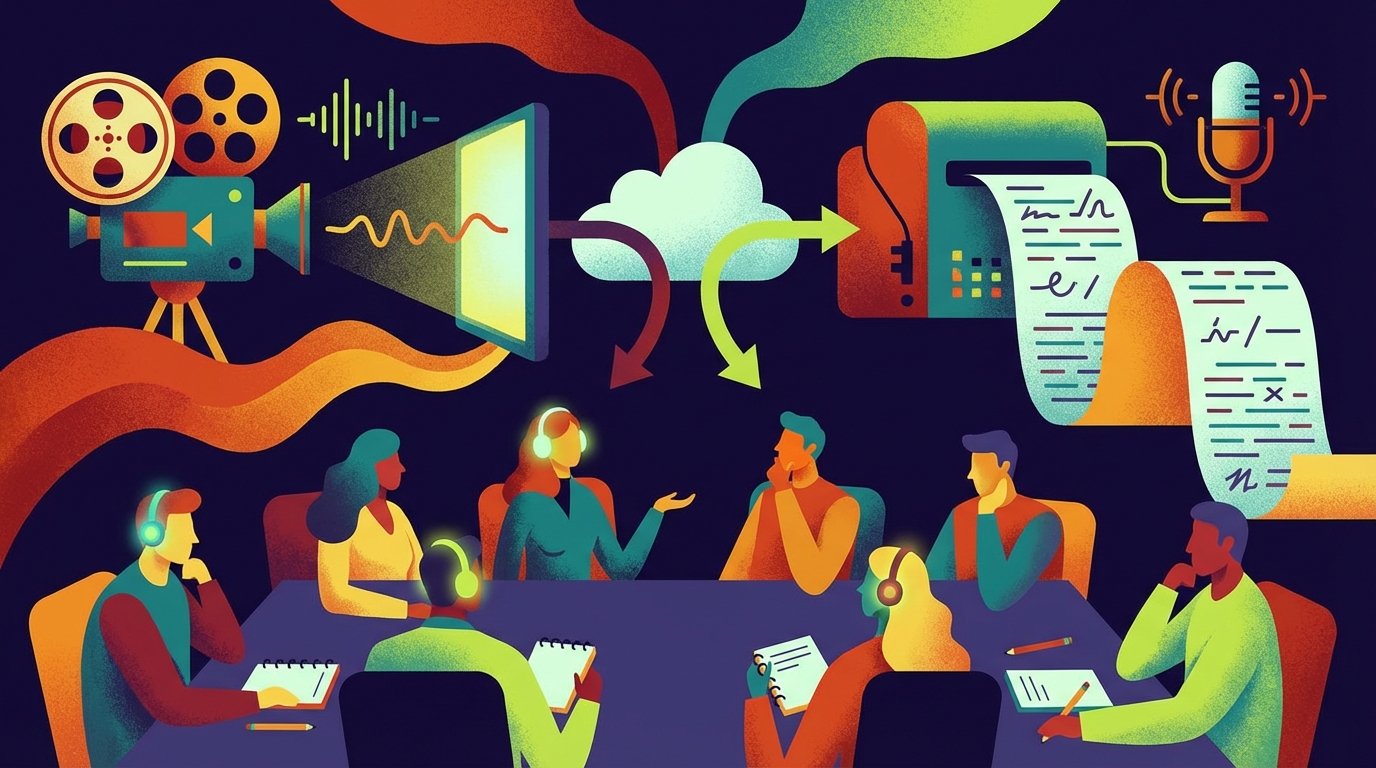 Transcribing a Google Meet meeting on a laptop screen