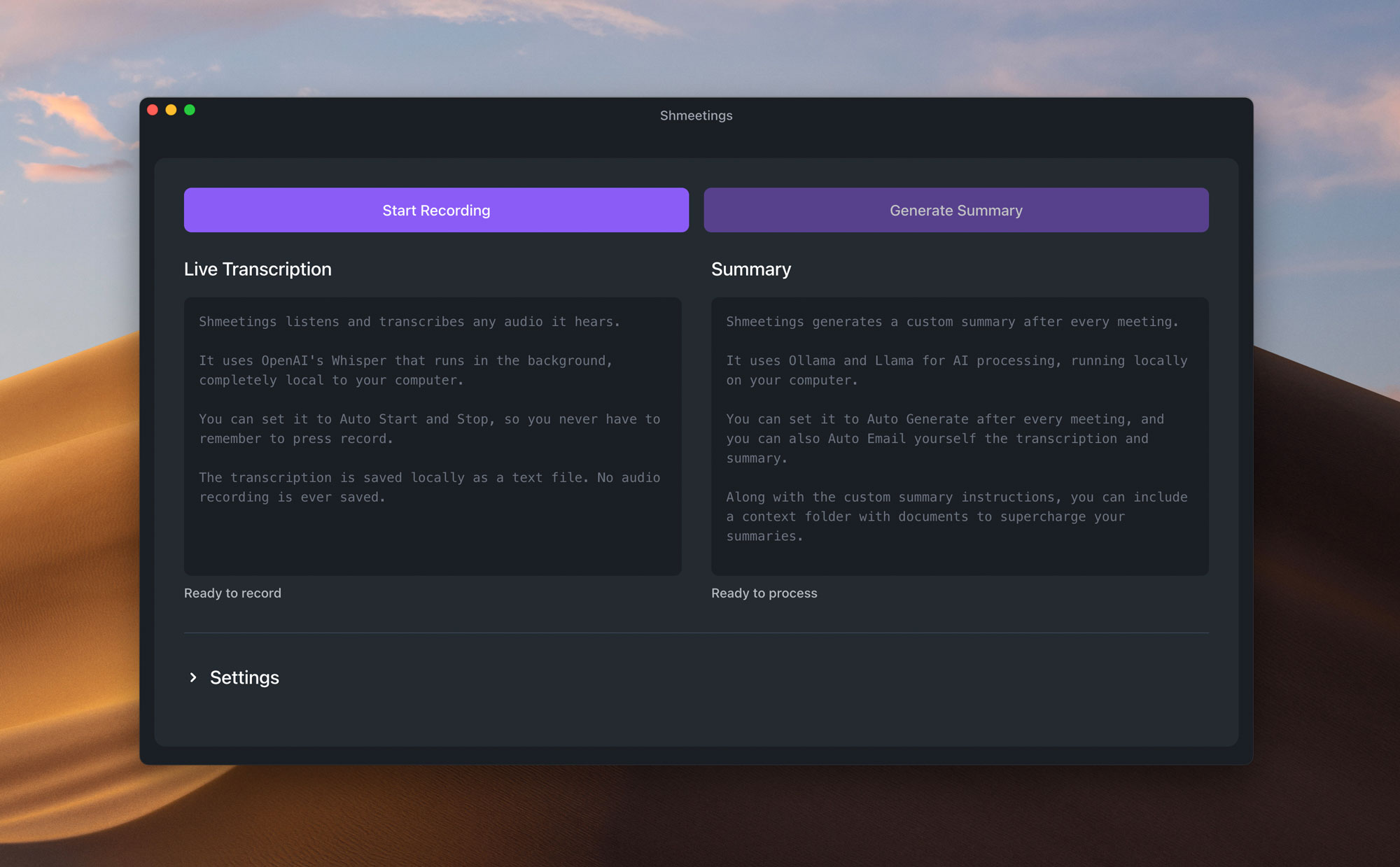 Shmeetings App Interface