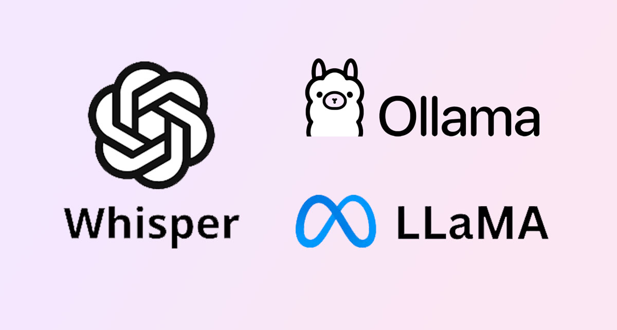 Whisper, Ollama, and Llama logos - Open source AI powering Shmeetings
