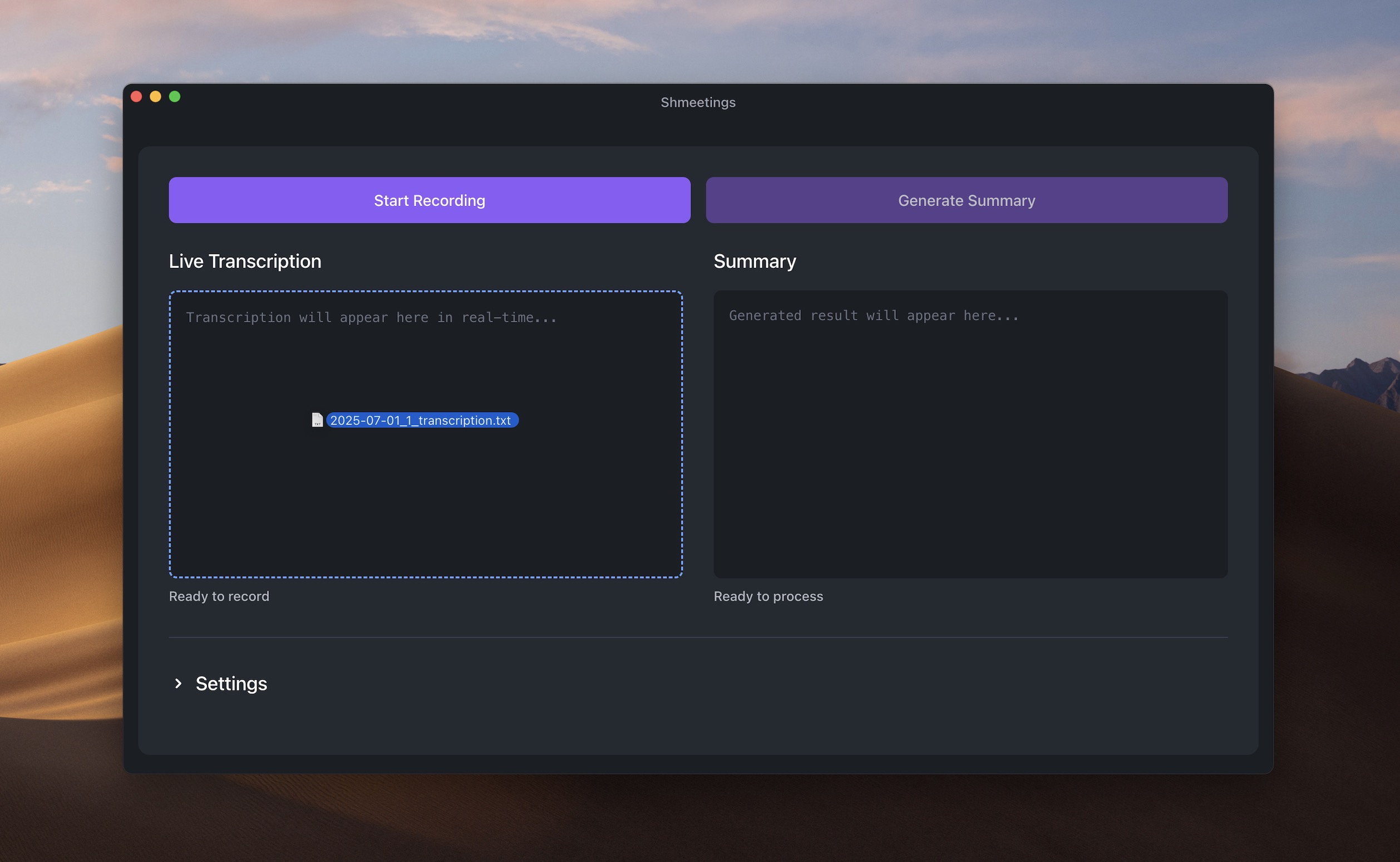 Drag and drop meeting transcription to regenerate summary