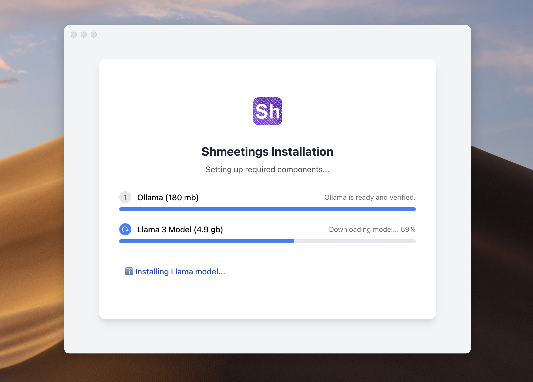 Llama model download progress on Mac